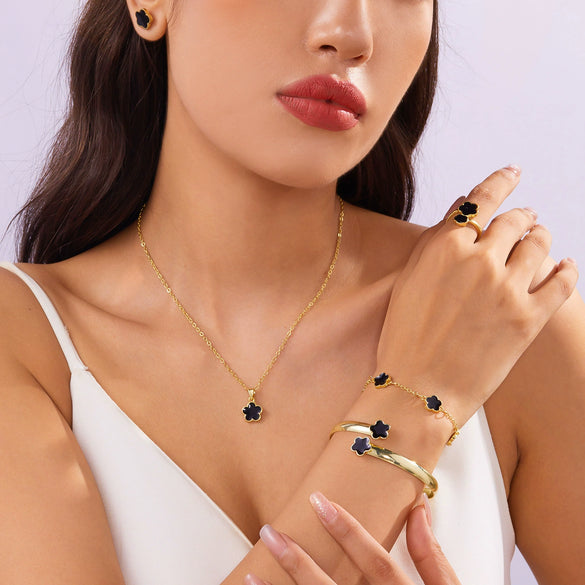 Geometric Alloy Jewelry Set With Silver Or Gold Plated Finish Necklace Bracelet Bangle Earrings And Ring For Women