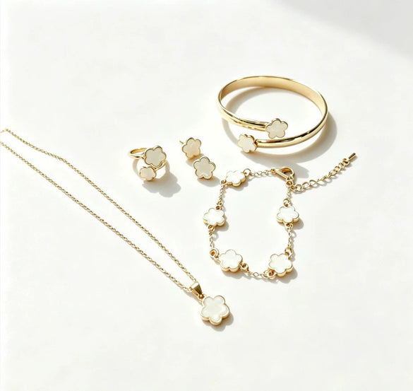 Geometric Alloy Jewelry Set With Silver Or Gold Plated Finish Necklace Bracelet Bangle Earrings And Ring For Women