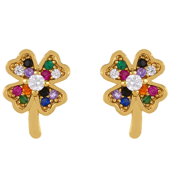 Geometric And Small Heart Stud Earrings For Women Made Of Copper With Electroplating Treatment