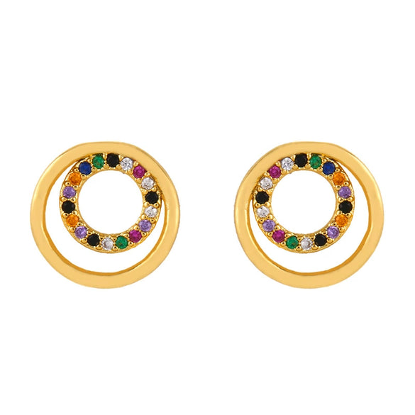 Geometric And Small Heart Stud Earrings For Women Made Of Copper With Electroplating Treatment