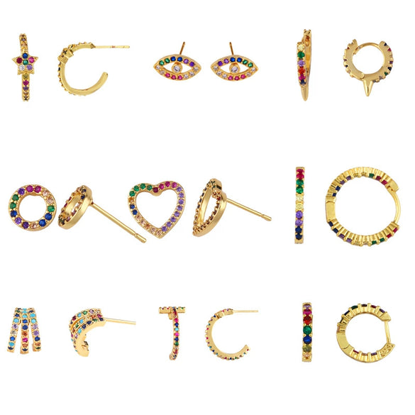 Geometric And Small Heart Stud Earrings For Women Made Of Copper With Electroplating Treatment