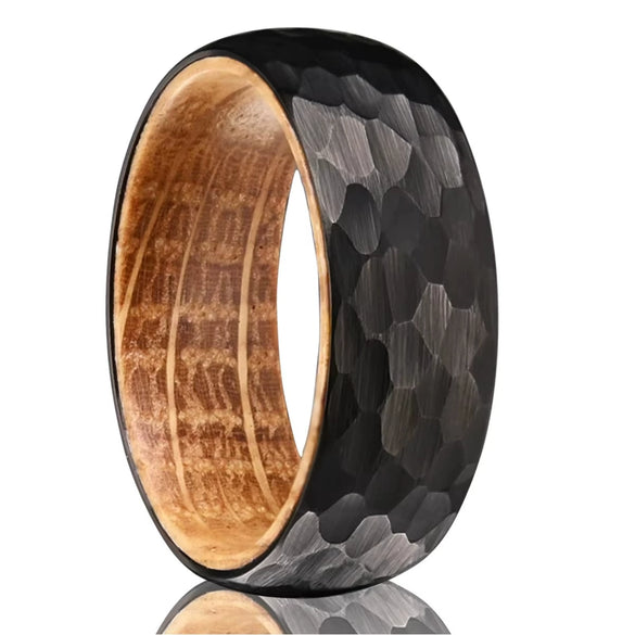 Geometric Barrelshaped Tungsten Steel And Wood Ring With Goldplated Finish Unisex Light Luxury Jewelry