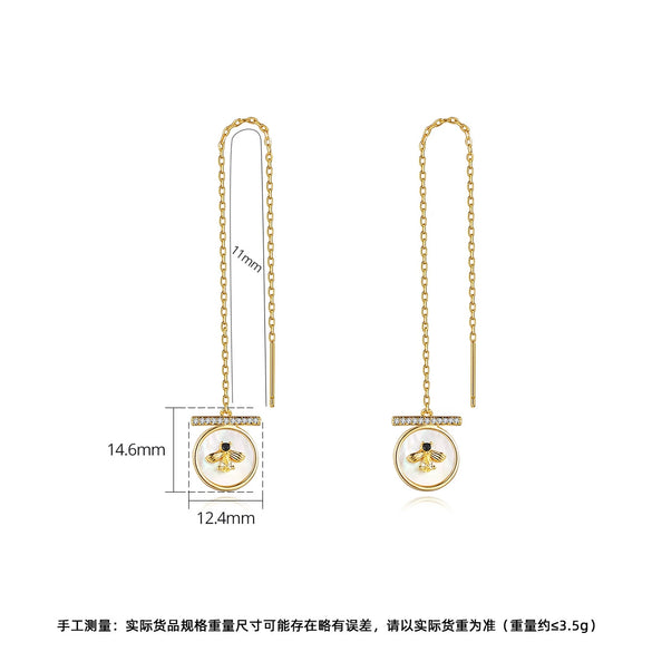 Geometric Bee Motif Copper Drop Earrings With Long Tassel Design Simple Fashion Statement Jewelry