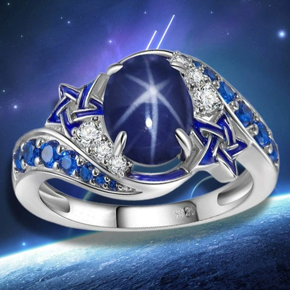 Geometric Blue Sapphire Style Copper Bracelet Ring With Electroplated Finish Old Money Fashion Jewelry For Women And Men