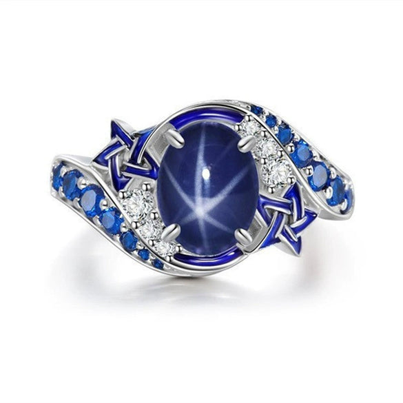 Geometric Blue Sapphire Style Copper Bracelet Ring With Electroplated Finish Old Money Fashion Jewelry For Women And Men