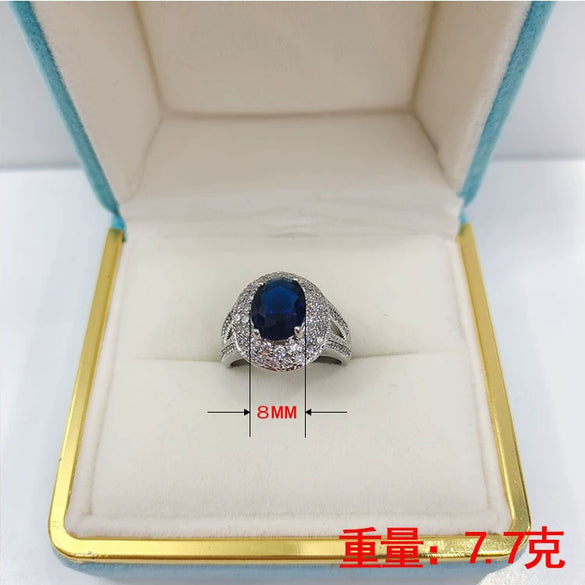 Geometric Blue Zircon Ring In Electroplated Copper Fashion Jewelry For Women And Men Wholesale