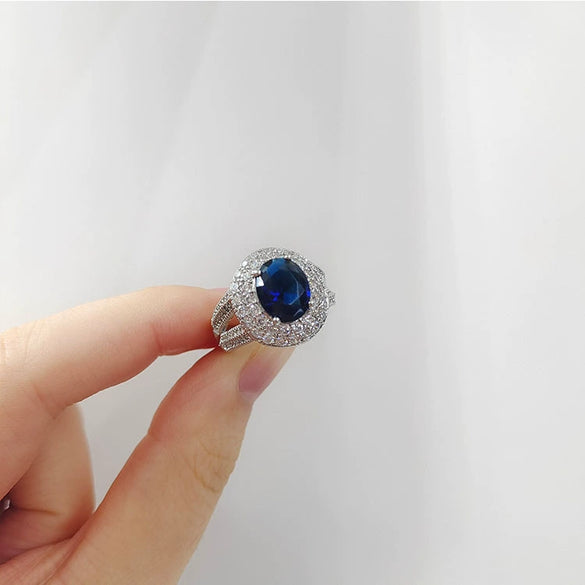 Geometric Blue Zircon Ring In Electroplated Copper Fashion Jewelry For Women And Men Wholesale
