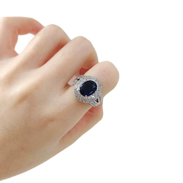 Geometric Blue Zircon Ring In Electroplated Copper Fashion Jewelry For Women And Men Wholesale
