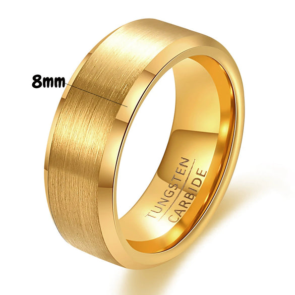 Geometric Brushed Gold Tone Electroplated Tungsten Steel Unisex Fashion Ring For Couples Wholesale