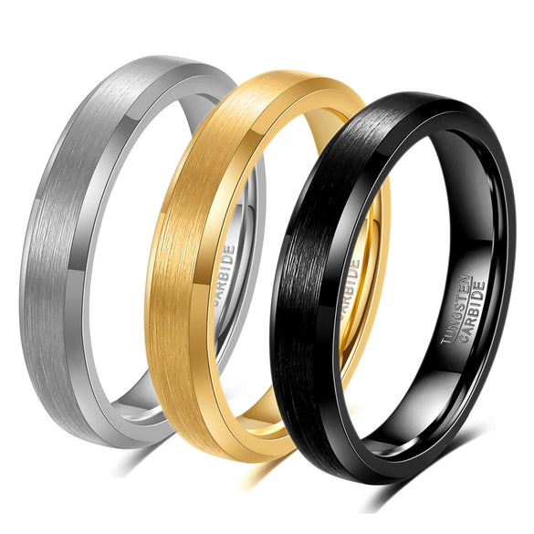 Geometric Brushed Gold Tone Electroplated Tungsten Steel Unisex Fashion Ring For Couples Wholesale