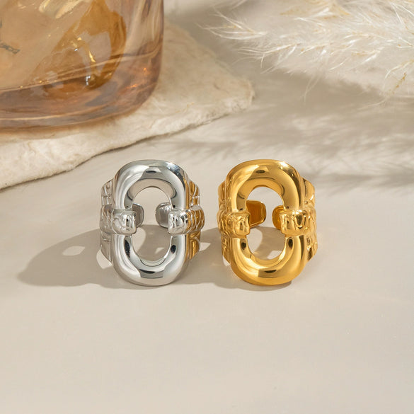 Geometric Casual Party Business Daily Wear Ring For Girls Stainless Steel 18K Gold Hand Jewelry Electroplated