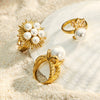 Geometric Chic Ring With Imitation Pearls And Zircon 316L Stainless Steel Electroplated Gold Fashion Jewelry