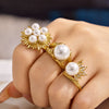 Geometric Chic Ring With Imitation Pearls And Zircon 316L Stainless Steel Electroplated Gold Fashion Jewelry