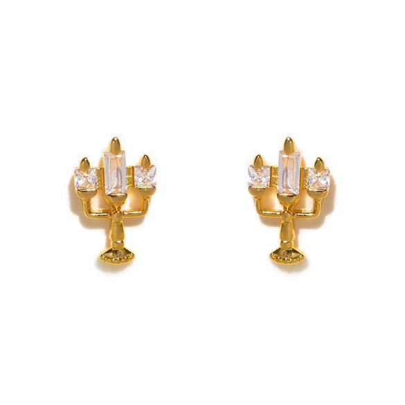 Geometric Copper Candle Earrings Set With Microset Zircon For Women