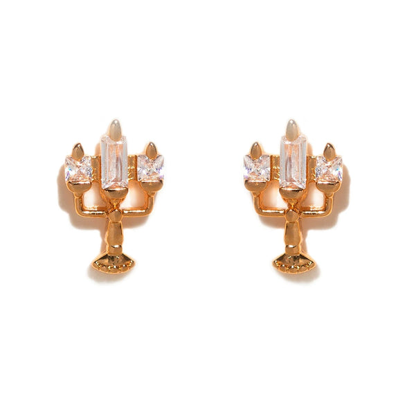 Geometric Copper Candle Earrings Set With Microset Zircon For Women