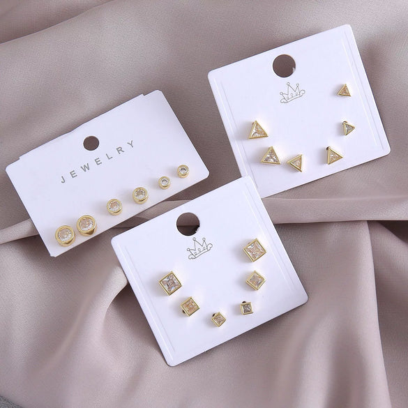 Geometric Copper Earrings Set Electroplated For Women