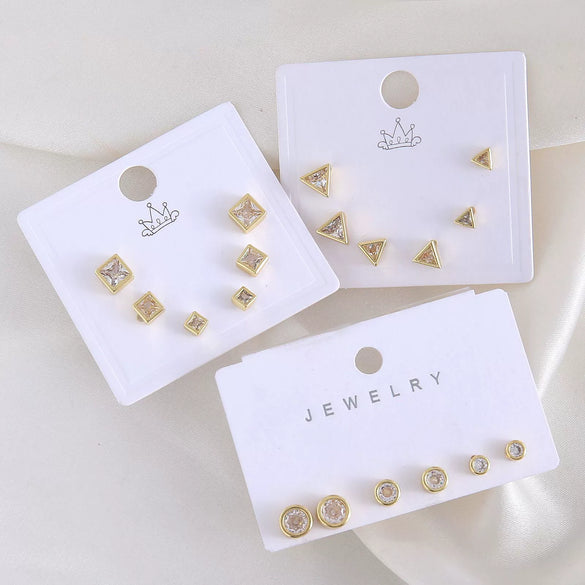 Geometric Copper Earrings Set Electroplated For Women