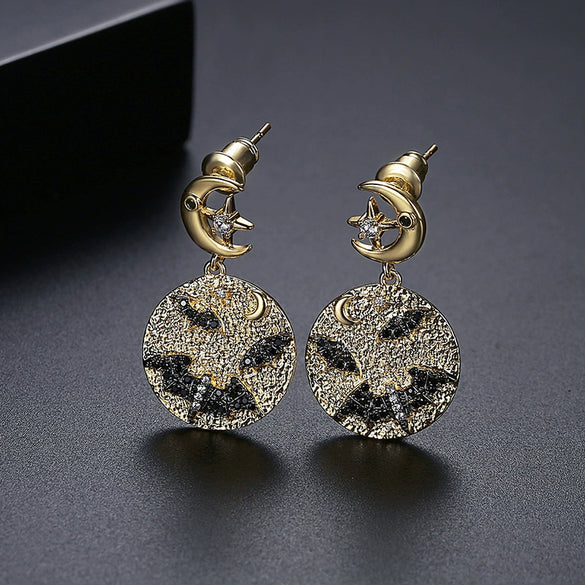 Geometric Copper Earrings With Microinlaid Zircon Goldtone Finish Fashion Jewelry