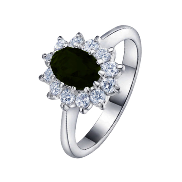 Geometric Copper Electroplated Dark Blue And Green Zircon Engagement Ring Popular Unisex Fashion Ring