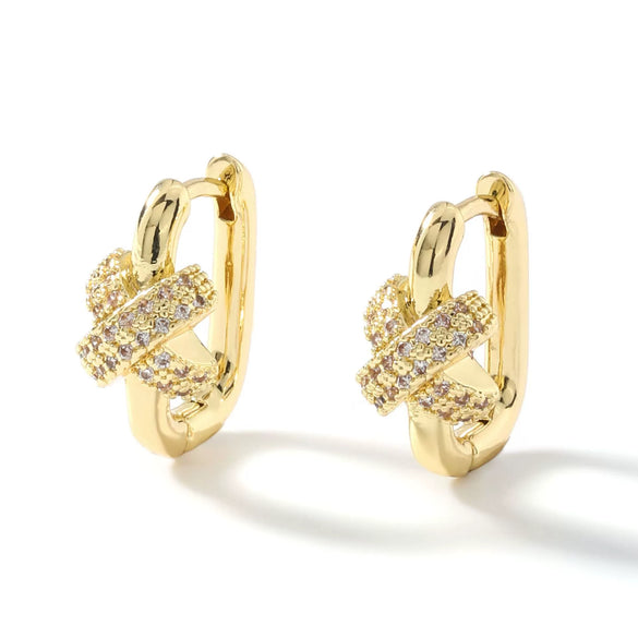 Geometric Copper Inlaid Zircon Electroplated Women's Earrings