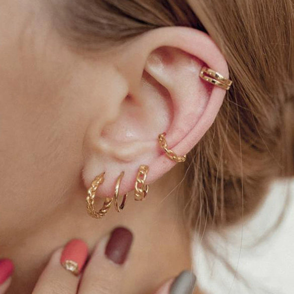 Geometric Copper Plated With Real Gold Electroplated Hoop Earrings