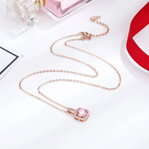 Geometric Copper Zircon Micro Inlay Pendant Necklace With Cross Chain And Light Luxury Jewelry Design