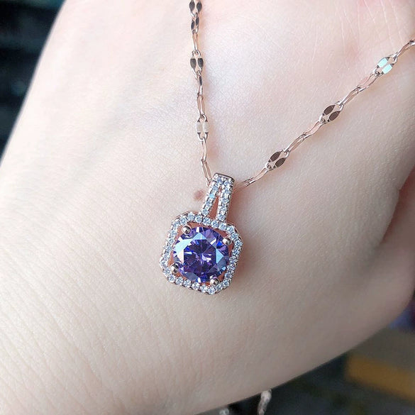 Geometric Copper Zircon Micro Inlay Pendant Necklace With Cross Chain And Light Luxury Jewelry Design