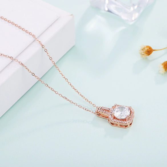 Geometric Copper Zircon Micro Inlay Pendant Necklace With Cross Chain And Light Luxury Jewelry Design