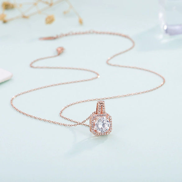 Geometric Copper Zircon Micro Inlay Pendant Necklace With Cross Chain And Light Luxury Jewelry Design