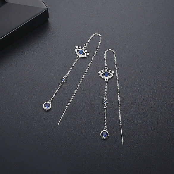 Geometric Copper Zircon Tassel Drop Earrings For Women Minimalist Long Statement Jewelry