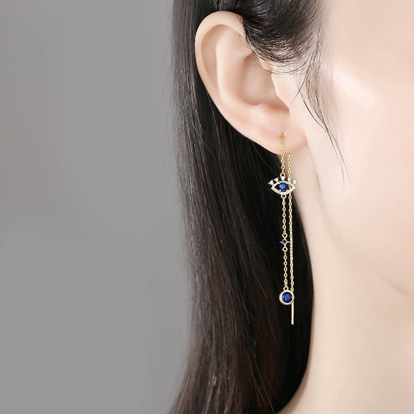 Geometric Copper Zircon Tassel Drop Earrings For Women Minimalist Long Statement Jewelry