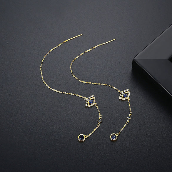 Geometric Copper Zircon Tassel Drop Earrings For Women Minimalist Long Statement Jewelry