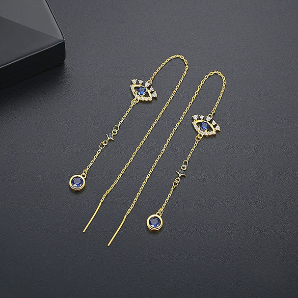 Geometric Copper Zircon Tassel Drop Earrings For Women Minimalist Long Statement Jewelry