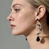 Geometric Crescent Long Drop Earrings With Cat's Eye Stone Retro Alloy Design Ecofriendly Electroplated Finish And Stainless Steel Posts For Women