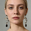 Geometric Crescent Long Drop Earrings With Cat's Eye Stone Retro Alloy Design Ecofriendly Electroplated Finish And Stainless Steel Posts For Women