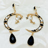 Geometric Crescent Long Drop Earrings With Cat's Eye Stone Retro Alloy Design Ecofriendly Electroplated Finish And Stainless Steel Posts For Women