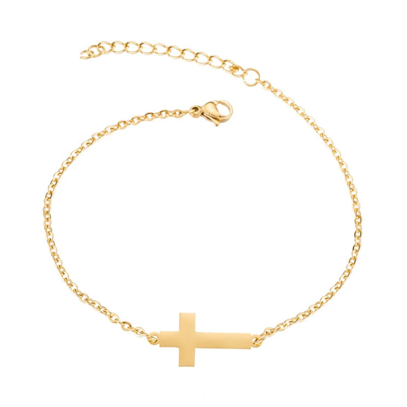 Geometric Cross Bracelet In Electroplated Stainless Steel Retro Unisex Fashion Hand Jewelry