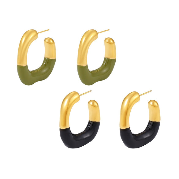 Geometric Cshaped 316L Stainless Steel Halfdrop Oil Ear Stud Earrings For Women Niche Elegant 18K Gold Plated