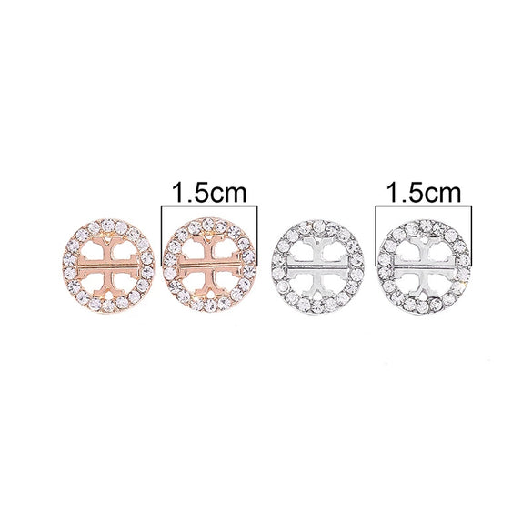 Geometric Cutout Rhinestone Hoop Earrings With Goldtone Edges Zinc Alloy Fashion Jewelry For Women