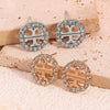 Geometric Cutout Rhinestone Hoop Earrings With Goldtone Edges Zinc Alloy Fashion Jewelry For Women