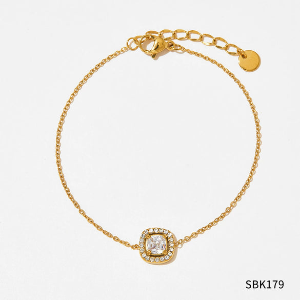 Geometric Diamondstudded Gem Stainless Steel Earrings Necklace Bracelet Set For Women With Bear Little Pig Small Animal Pattern And Electroplating Treatment