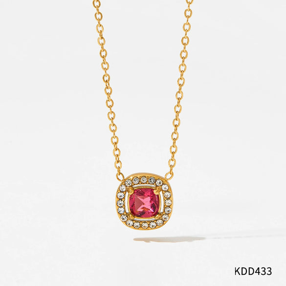 Geometric Diamondstudded Gem Stainless Steel Earrings Necklace Bracelet Set For Women With Bear Little Pig Small Animal Pattern And Electroplating Treatment