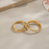 Geometric Double Layer Titanium Steel Ring With Diamond Encrusted Light Luxury Design And Pvd Vacuum Real Gold Electroplating
