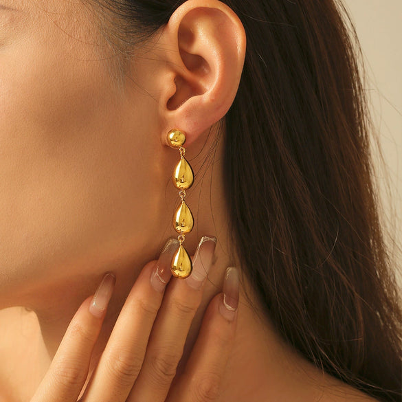Geometric Dropshaped Tassel Copper 18K Gold Plated Earrings For Women