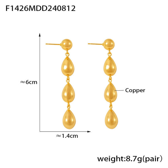Geometric Dropshaped Tassel Copper 18K Gold Plated Earrings For Women