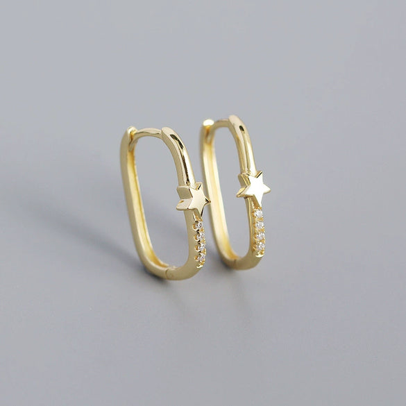 Geometric Ear Studs Earrings S925 Silver Electroplated With Star Moon And Peach Heart Design In Light Luxury Style