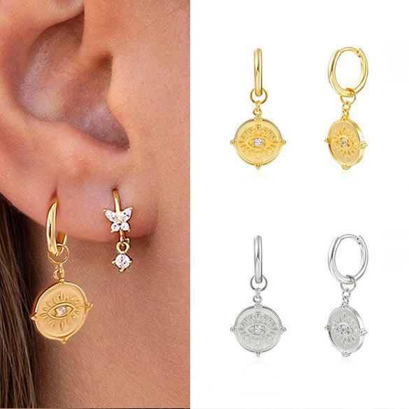 Geometric Electroplated Copper Earrings And Ear Clips With Silver Needles Retro Elegant Light Luxury Ear Jewelry