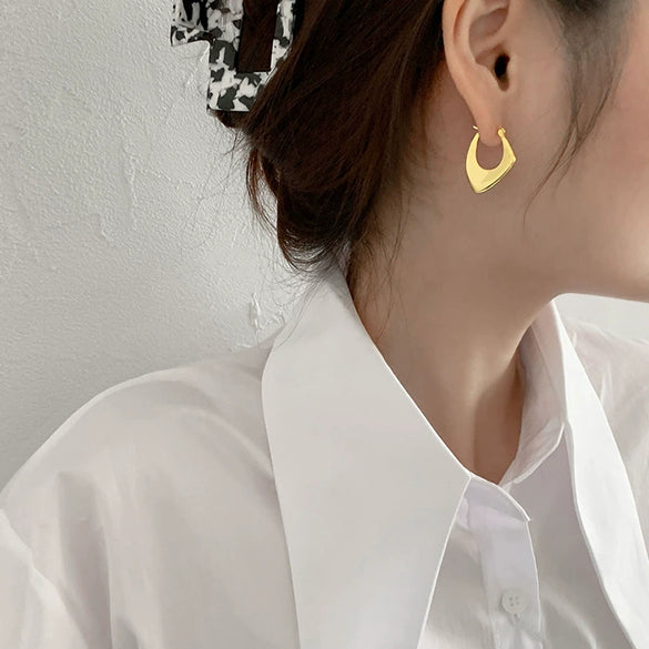 Geometric Electroplated Copper Irregular Earrings Trendy Personalized Light Luxury Ear Buckle Stud Jewelry For Women