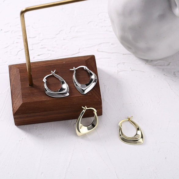 Geometric Electroplated Copper Irregular Earrings Trendy Personalized Light Luxury Ear Buckle Stud Jewelry For Women