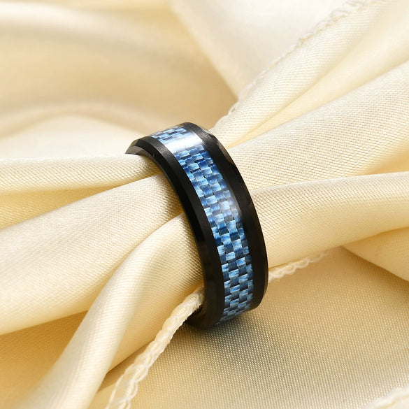 Geometric Electroplated Tungsten Steel Ring With Black And Blue Carbon Fiber Design For Men And Women Wholesale